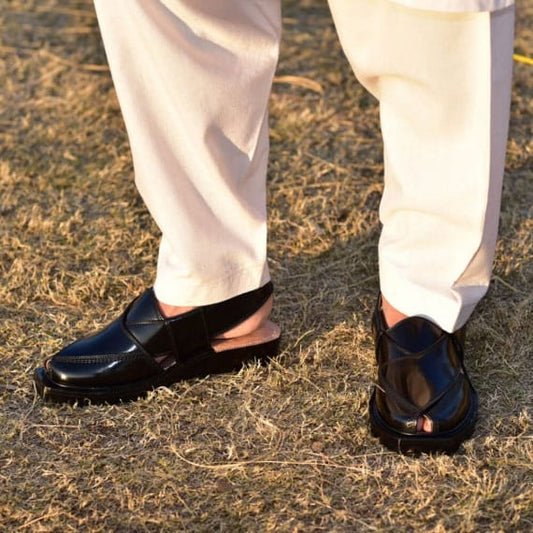 Handmade Black Norozi Chappal with Double Tire