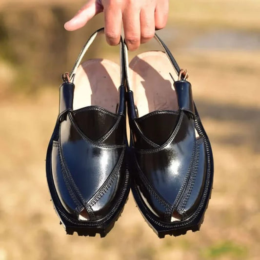 Handmade Black Norozi Chappal with Double Tire