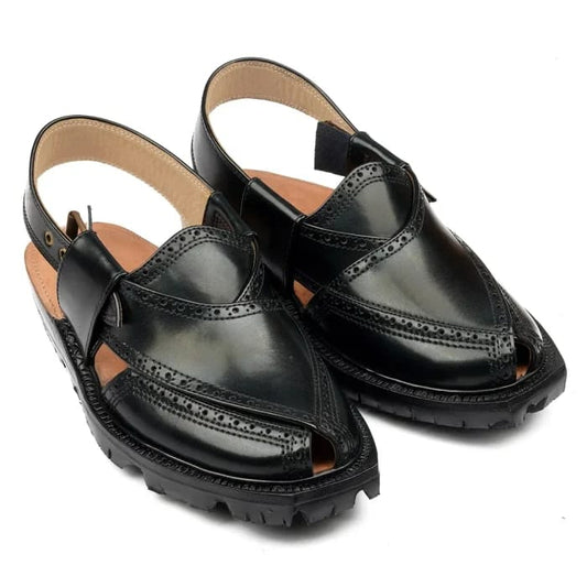 Handmade Black Brock Quetta Norozi Leather Chappal