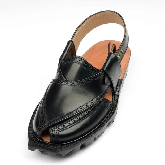 Handmade Black Brock Quetta Norozi Leather Chappal