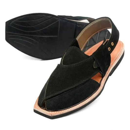 Handmade Black Suede Norozi Chappal With Single Sole
